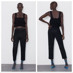 NWT. Zara Black Lace Tuxedo Mid-rise Pants Size XS